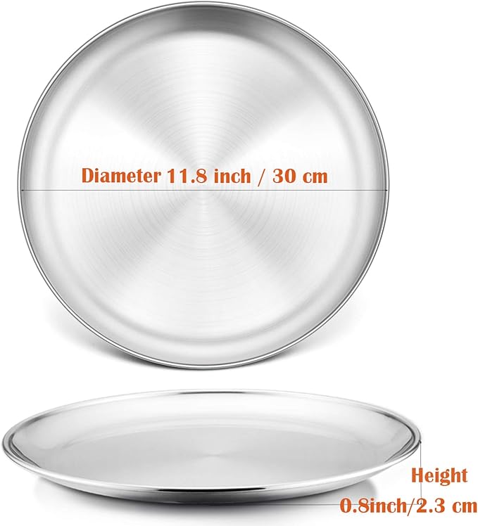 P&P CHEF Pizza Pan Set of 2, Stainless Steel Pizza Tray, Round Pizza Plate For Pie Cookie Pizza Cake, Non Toxic & Heavy Duty, Dishwasher Safe & Easy Clean, 12 Inch & Silver