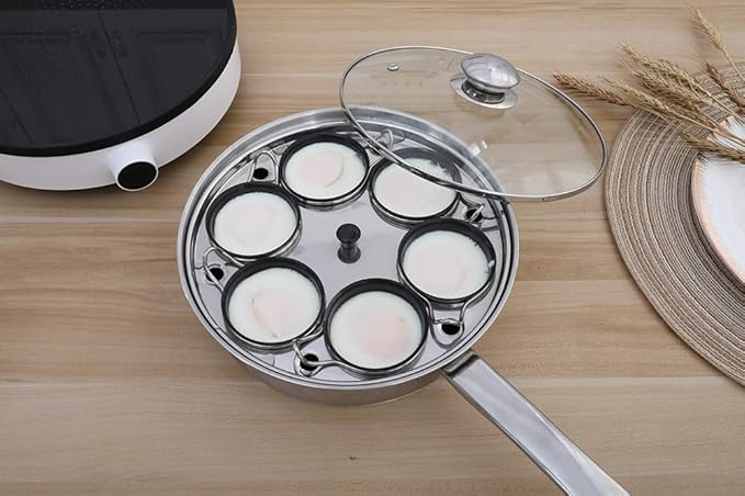 Egg Poacher Pan - Stainless Steel Poached Egg Cooker – Perfect Poached Egg Maker – Induction Cooktop Egg Poachers Cookware Set with 6 Nonstick Large PFOA FREE Egg Poacher Cups and Silicone Spatula…