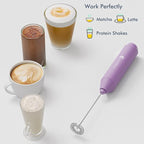 Powerful Milk Frother Handheld Foam Maker, Mini Whisk Drink Mixer for Coffee, Cappuccino, Latte, Matcha, Hot Chocolate, With Stand, Light Purple
