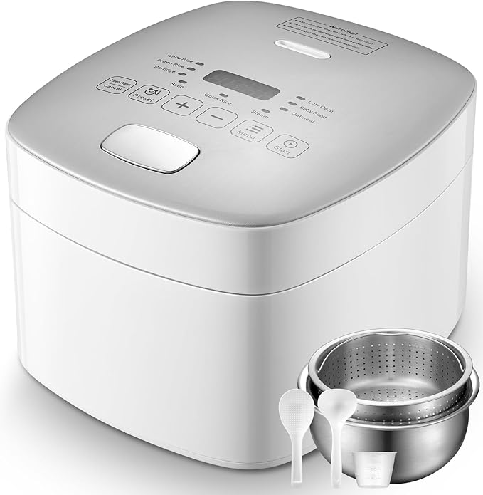 Novaspark Low Carb Rice Cooker Stainless Steel Inner Pot, Mini Stainless Steel Rice Cooker Small 5 Cup, LED Display Low Sugar Rice Maker, 24H Timer and Auto Keep Warm, White Rice/Porridge/Oatmeal