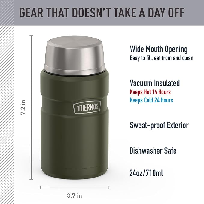 THERMOS Stainless King Vacuum-Insulated Food Jar, 24 Ounce, Army Green