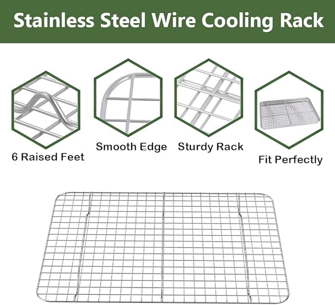 ROTTAY Baking Sheet, Half Sheet Pan with Cooling Rack Set [2 Pans + 2 Racks], Stainless Steel Baking Pan for Oven, Warp Resistant & Heavy Duty & Rust Free, Size 18 x 12 x 1 Inches