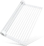 MERRYBOX Roll Up Dish Drying Rack, Silicone Wrapped Over The Sink Dish Rack Foldable Dish Drainer Anti-Slip Dish Racks for Kitchen Counter, Multipurpose Kitchen Sink Drying Rack, 18" x 13", White