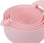 BoxedHome 4 Pack Nesting Mixing Bowl with Pour Spout and Handle, BPA free Microwave & Dishwasher Safe(Pink, 4 Pack with Handle)