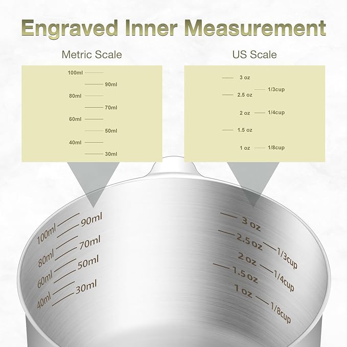 1PCS 1/2Cup (120ml, 4oz) Single Measuring Cup, Etched Inner Scale Stainless Steel Measure Scoop, Metric and US Measurement, Dishwasher Safe