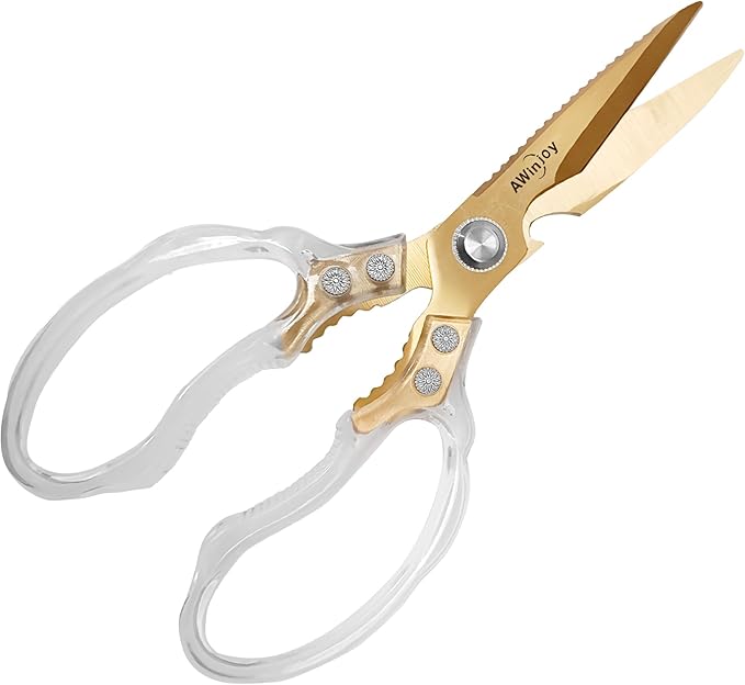 AWinjoy Heavy Duty Sharp Kitchen Scissors, Dishwasher Safe, Cooking Shears for Meat, Chicken, Fish, Poultry, Herb, Bread (Blade Gold)