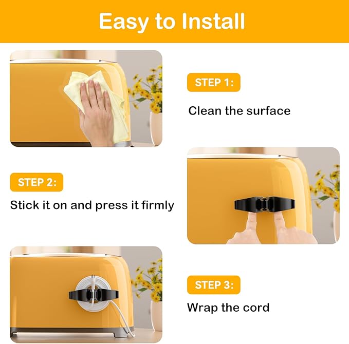 Daisyhome Cord Organizer for Kitchen Appliances-6 Pack, Appliance Cord Organizer stick on, Small Kitchen Appliances Cord keeper, Adhesive Cord Holder, Cord Winder for Pressure Cooker, Stand Mixer…