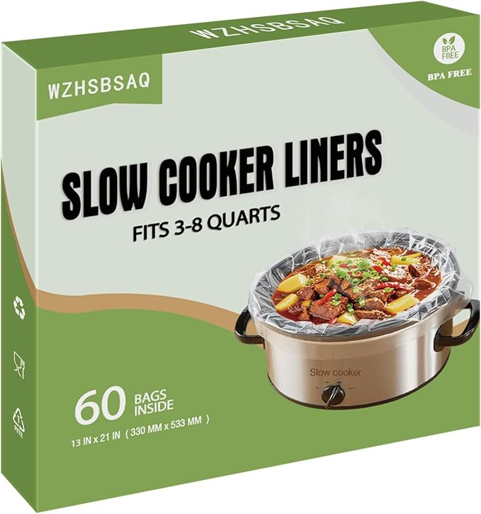 Slow Cooker Liners, 60 Cooking Bags, Large Disposable Pot Liner Plastic Bags for 3QT to 8QT Slow Cookers, 13 in. x 21 in.