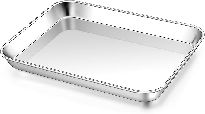 Homikit 1 Pack Baking Sheet, 9 x 7 Inches Stainless Steel Cookie Tray for Baking Cooking Toasting, Mini Metal Toaster Oven Baking Pan Non Stick, Rustproof & Mirror Finish, Dishwasher Safe