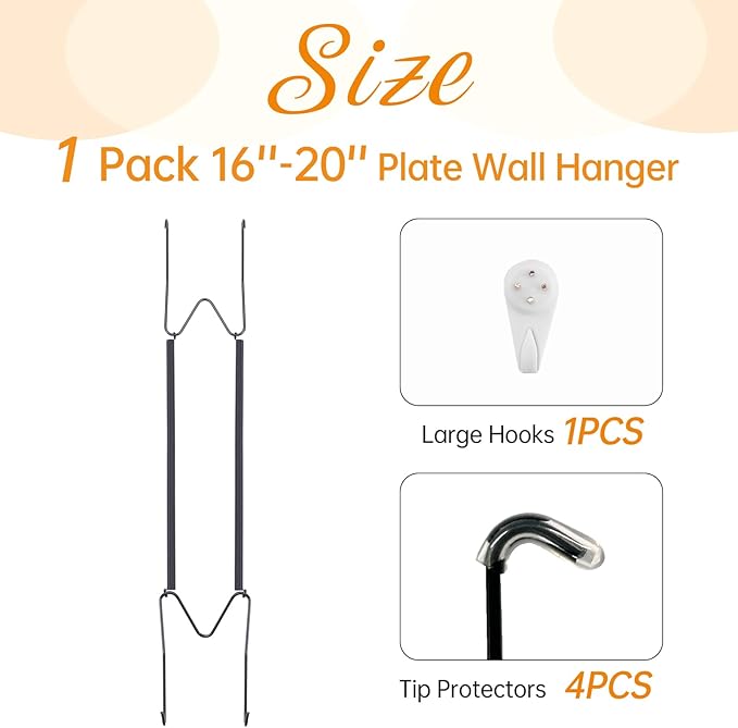 Bilillo Plate Hangers for The Wall, Suitable for 16''-20'' Decorative Plate,Invisible Heavy Duty Wire Plate Holder with Wall Hooks, Plate Hangers for Displaying Plates, Platter, Dish (Black)