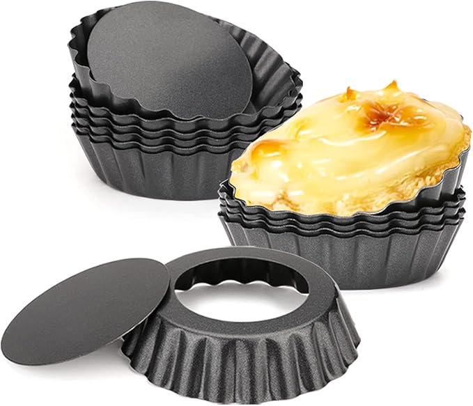 12 pcs Egg Tart Molds, 3" Mini Tart Pans Removable Bottom, Cupcake Cake Muffin Mold Tin Pan Baking Tool, Reusable Quiche Bakeware Carbon Steel for Pies, Quiche, Cheese Cakes, Desserts