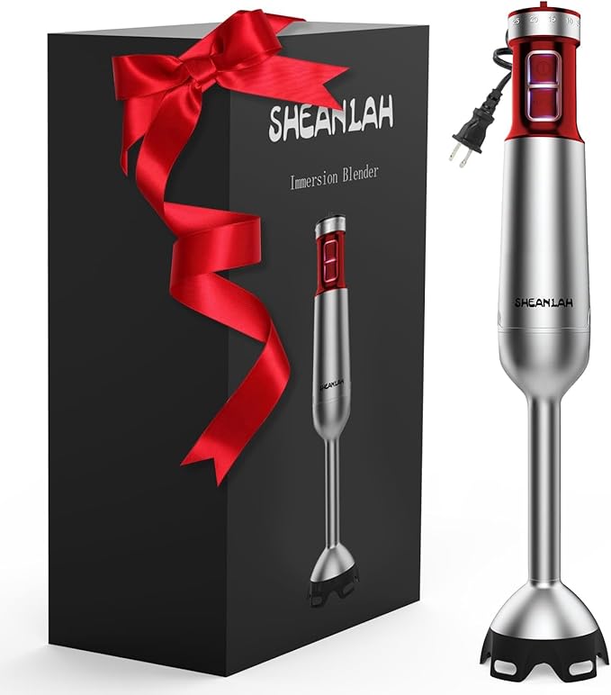 Powerful Immersion Blender handheld, 2025 New Update Hand Blender, Scratch-Resistant Corded Hand Mixer with Heavy-Duty Copper Brushless Motor and Gift Box Red