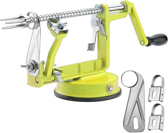 Apple Peeler Corer, Long lasting Chrome Cast Magnesium Alloy Apple Peeler Slicer Corer with Stainless Steel Blades and Powerful Suction Base for Apples and Potato(SpringGreen)