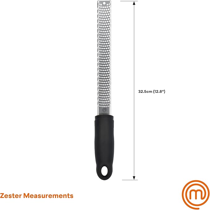 MasterChef Lemon Zester Grater with Handle, Kitchen Tool for Zesting Citrus Fruits & Finely Grating Parmesan Cheese, Garlic, Ginger, Coconut, Nutmeg, Wasabi, Chocolate etc, Stainless Steel, 12 inches