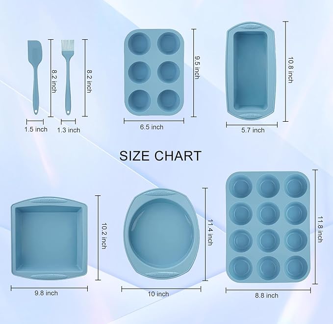 7in1 Silicone Bakeware Baking Set, Kitchen Bake Pans Molds Tray for Oven with BPA Free Round/Square Cake Pan, Loaf Pan, Muffin Pan for Bread Pizza Cheesecake Cupcake Pie Desserts