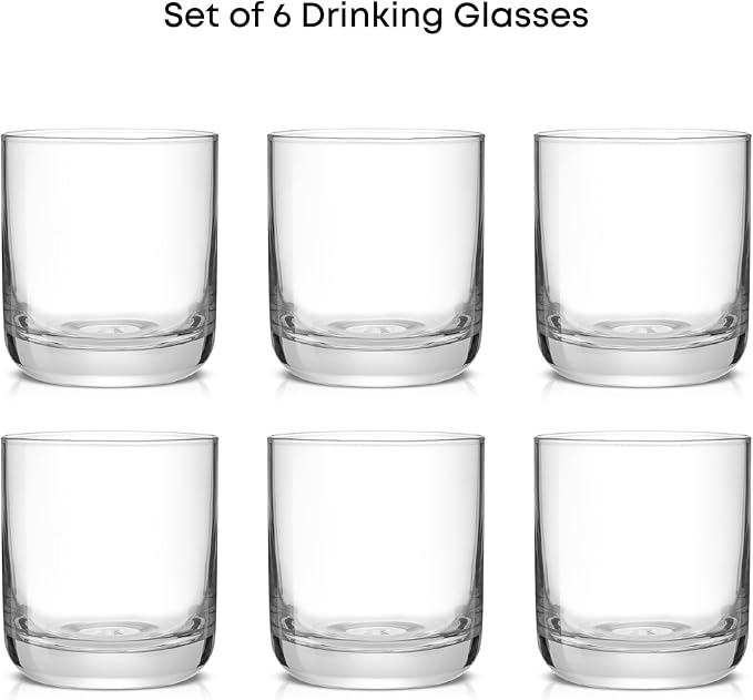 JoyJolt Faye Crystal Whiskey Glasses, Lowball Glasses Set of 6, 10oz Short Glass Tumbler, Double Old Fashioned Rocks Glass for Scotch or Bourbon, Dishwasher Safe Glassware