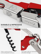 CORKAS Wine Key - Professional Handcrafted Heavy Duty Waiter Corkscrew, Compact Wine Opener with Double Hinged, Foil Cutter and Bottle Opener, Gifts for Severs, Sommelier, Bartenders (4Pack-Red)