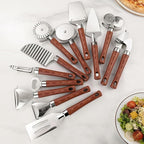 7-Piece Kitchen Tools and Gadgets Set with Wood Imitation Handle BRIIEC Stainless Steel Cooking Utensils Kitchen Accessories Includes Can Opener Garlic Press Peeler