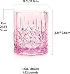 BELLAFORTE Shatterproof Tritan Plastic Short Tumbler, Set of 4, 13oz - Myrtle Beach Unbreakable Crystal Cut Old Fashioned Drinking Glasses for Whiskey - BPA Free - Dishwasher Safe - Pink