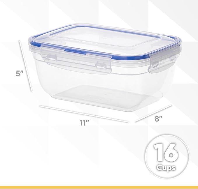 Superio Sealed Food Storage Container, 4.2 Qt, Airtight Leak Proof Meal Prep Containers, Rectangle Shape, Microwave and freezer safe, BPA-free Plastic (1, 4.2 Quart)