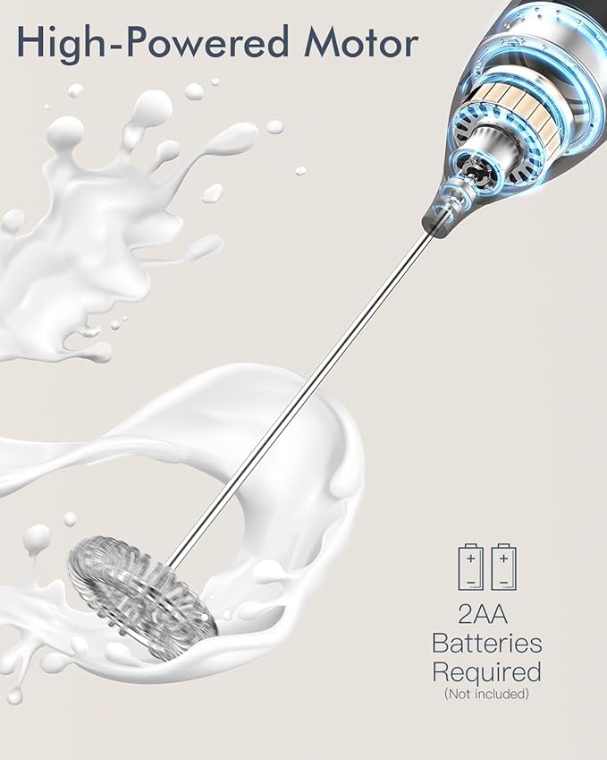 Milk Frother Handheld with Stand, Battery-Operated Electric Foam Maker Frother Wand, Whisk Drink Mixer & Foamer for Coffee, Latte, Matcha, Hot Chocolate