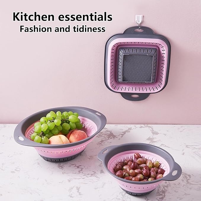 LogFaadCoi 3 Pcs Collapsible Colander and Strainer,Silicone Strainer Colanders & Food Strainers,for Vegetable and Fruit, Kitchen Essentials, white