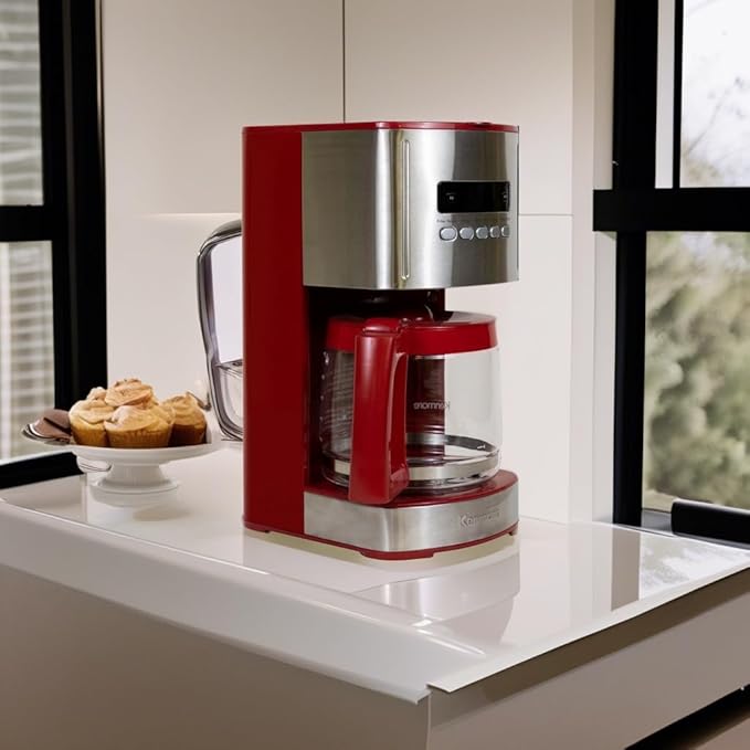Kenmore Drip Coffee Maker - Programmable Cafe Machine With Glass Pot, Regular & Bold Brew, Auto Shut Off Large Water Reservoir, Reusable Filter, Kitchen Appliances For Cafeteria Barista, 12 Cup Red