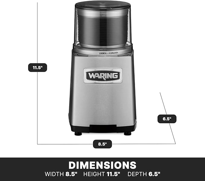 Waring Commercial WSG60 3 Cup Spice Grinder, 1 HP Motor, 20,000 RPM's, Pulse Actuation, Includes 2 stainless steel grinding-bowls-120V, 175W, 5-15 Phase Plug, 0.9 cu. ft.