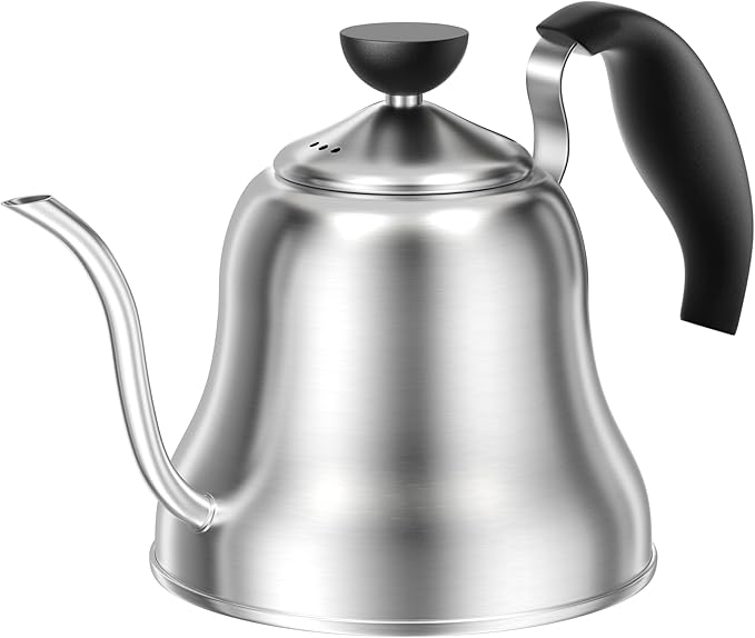 Coffee Kettle for Stove Top Premium Gooseneck Kettle, Pour Over Coffee Tea Pot, Stovetop Teapot, Hot Water Heater for Camping, Home & Kitchen, Stainless Steel - Small 28oz, Brushed