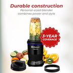 Koblenz Mix&Go Personal Blender, Portable Size Blender for Shakes and Smoothies with Auto-Stop Function, 1000w Motor, Stainless Steel Blades, To-Go Cup, Easy to Clean, Black