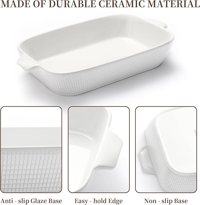 Bakeware Casserole Oven Dishes Baking - 3pcs Ceramic Rectangular Oven Serving Sets,（10.3/12.4/14.7）Stoneware Cookware Pan, Porcelain White Thanksgiving Ware for Cooking Lasagna (Green)