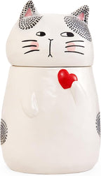 Bico Cartoon Cat Handpainted Stoneware Air Tight White 10.2 inch Cookie Jar, Dishwasher Safe, for storing Cookie, Candy, Coffee
