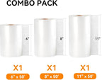 [2024 New] 6" x 50', 8" x 50' and 11" x 50' 3 Pack Rolls, Vacuum Sealer Rolls Bags for Food, Great for Food Storage, Sous Vide and Meal Prep, Wevac Lite