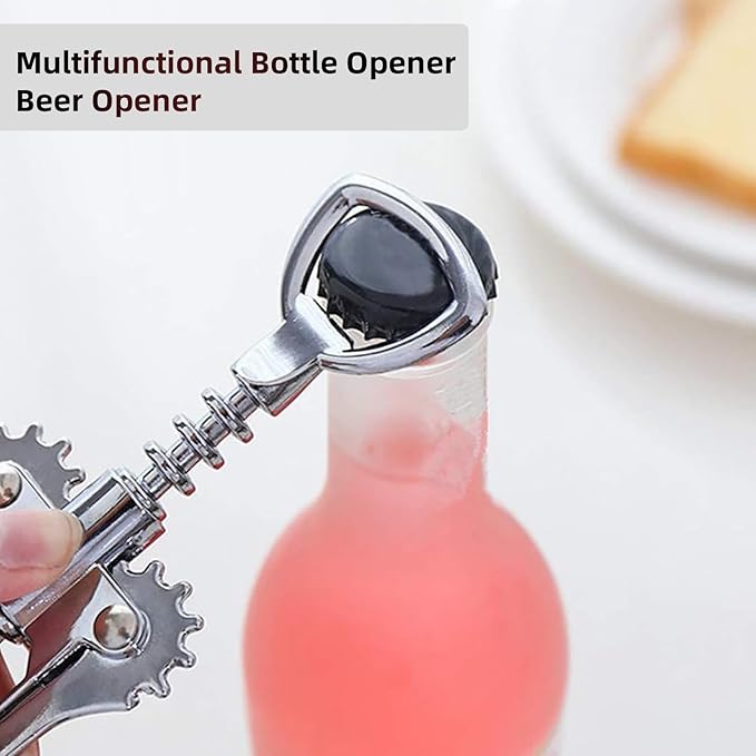 Wing Corkscrew Wine Opener, Premium Zinc Alloy Manual Bottle Opener, Heavy Duty Multifunctional Tool for Kitchen, Bar, Restaurant & Waiters (Silver)