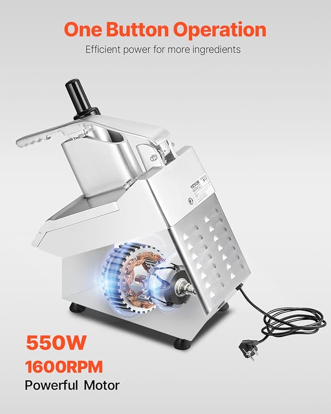 VEVOR Food Processor & Vegetable Chopper, 2 Feeding Holes Food-Grade Stainless Steel Food Processor Chopper with Detachable 6 Blades, 3mm/5mm/7mm/10mm Shredder, 2mm/4mm Slicer, for Vegetables, Fruit