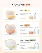 Moyuum Silicone Microwave Divided Steamer | Made in Korea, Baby Food Maker Bowl with 4 Compartment Divider and Steaming Tray, Steam Cooking Pot for Purees and Vegetables, Dishwasher Safe - Terra Cotta