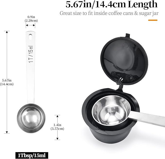 Long Handle Coffee Scoop: 5.64 Inch 18/8 Stainless Steel 1 Tablespoon Metal Measuring Spoon Tbsp Scoop for Coffee Beans, Grounds Coffee, Coffee Powder, Tea, Tall Jars (1Tbsp/15ml)