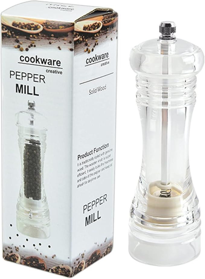 Pepper Mill, Pepper Grinder Set, Transparent Acrylic Body Refillable Mills 1pcs, Adjustable Salt Grinder Shaker for Home,Kitche,Exquisite Appearance also Suitable for Restaurant Decoration