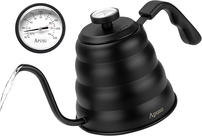 Tea Kettle with Thermometer Pot Black Stovetop Tea Kettle 40oz Gooseneck Kettle Teapot Pour Over Coffee Kettle with Thermometer,1200ml,5 Cup,Black,1Pack