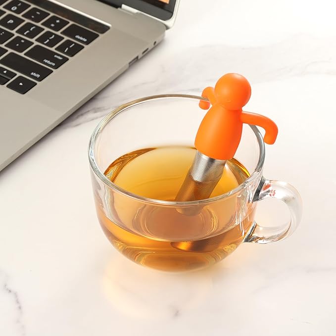 Leden Tea Infuser Cute Tea Strainer for Loose Leaf Tea Stainless Steel Fine Mesh Tea Ball Steeper with Silicone Lid for Mug and Cup, Orange