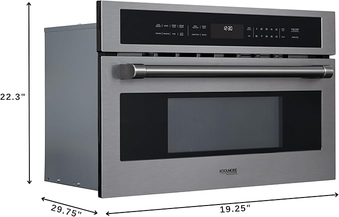 KoolMore Reserve 30 in. 1.6 cu. ft. Built-in Convection Microwave Oven with Air Fryer, 10 Power Levels, Sensor Cooking, Bake, Roast, Broil, Defrost, 1750 Watts, UL Certified in Black Stainless-Steel