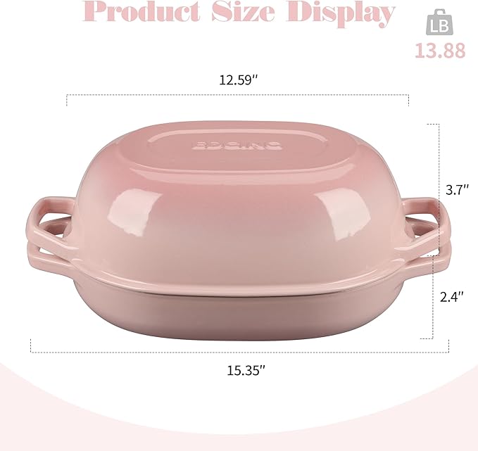 Enameled Cast Iron Oval Dutch Oven Pot with Lid, Dutch Oven for Sourdough Bread Baking, Oval Bread Pan, 7qt, Pink
