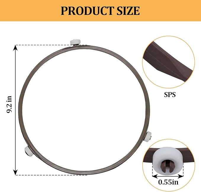 Microwave Turntable Ring Replacement 9.2-Inch Microwave Oven Spinner Replacement Parts with 3 Smooth Rollers Universal Fit for Most Microwaves