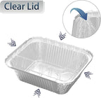 iHomeSet 100 Pack 1 lb Rectangular Disposable Aluminum Foil Pan 16 oz Take Out Food Containers with Clear Plastic Dome Lids, for Catering, Baking, Roasting Food