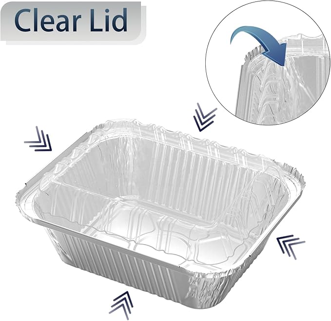 iHomeSet 200 Pack 1 lb Rectangular Disposable Aluminum Foil Pan 16 oz Take Out Food Containers with Clear Plastic Dome Lids, for Catering, Baking, Roasting Food