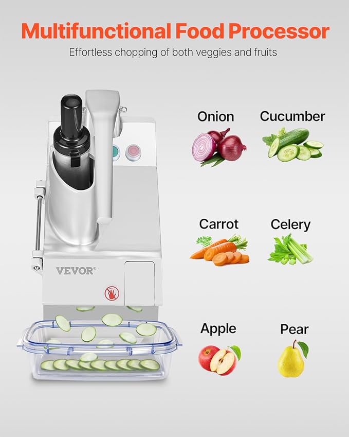 VEVOR Food Processor & Vegetable Chopper, 2 Feeding Holes Food-Grade Stainless Steel Food Processor Chopper with Detachable 6 Blades, 3mm/5mm/7mm/10mm Shredder, 2mm/4mm Slicer, for Vegetables, Fruit