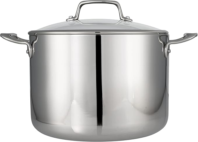 Tramontina Tri-Ply Clad Stainless Steel 8-Quart Stock Pot with Glass Lid, Induction-Ready Pasta Pot, Dishwasher-Safe, NSF-Certified