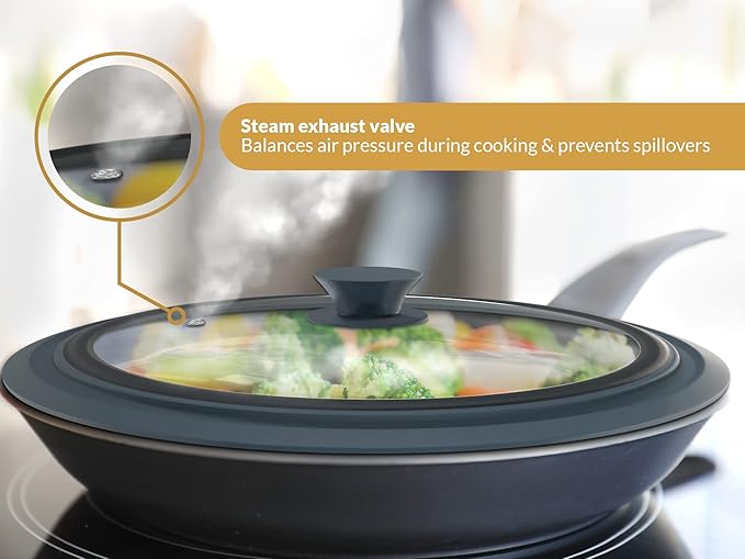 Universal Lids for Pots, Pans & Skillets 2set Frying Pan Cover Fits fit 7", 8" 9" & 10", 11", 12" Diameter Cookware, 2 Cotton Rags,Tempered Glass with High Heat Resistant Silicone Rim Dishwasher Safe.