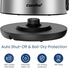 COMFEE' Stainless Steel Electric Kettle, 1.7 Liter Tea Kettle Electric & Hot Water Kettle, 1500W Fast Boil with LED Light, Auto Shut-Off and Boil-Dry Protection