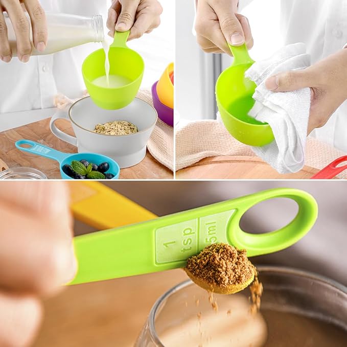 12 Piece Measuring Cups and Spoons Set, Colored Kitchen Measure Tools, Durable Nesting Cups and Spoons for Dry and Liquid, Dishwasher Safe